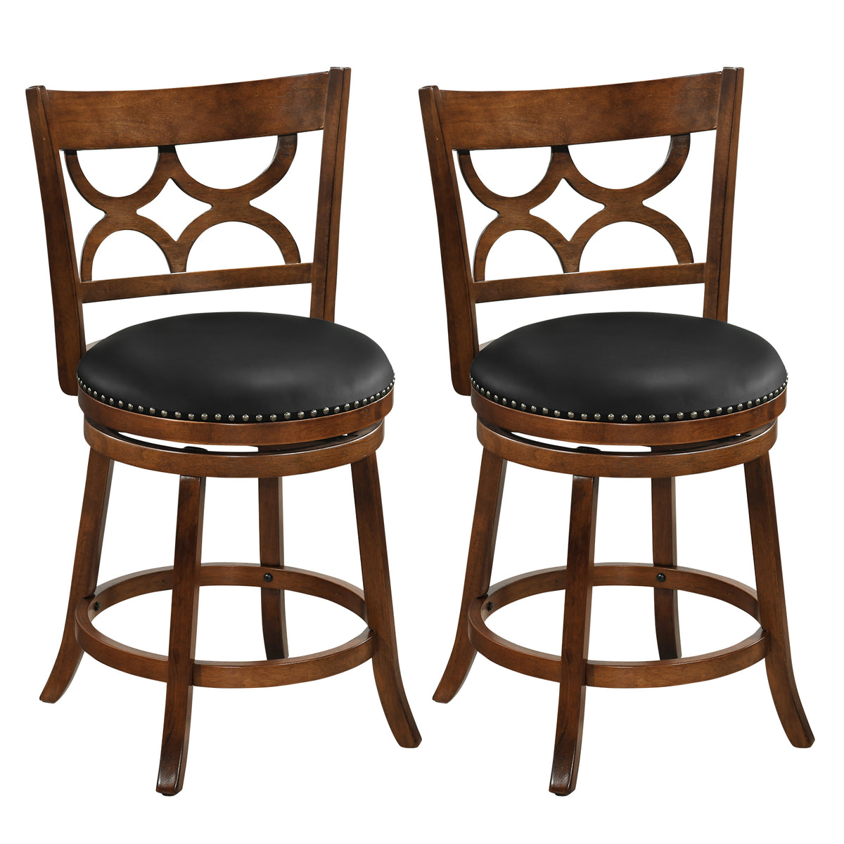 Swivel Bar Stools Set of 2 with High Backrest and Wood Frame-29/Frame-24 Inches
