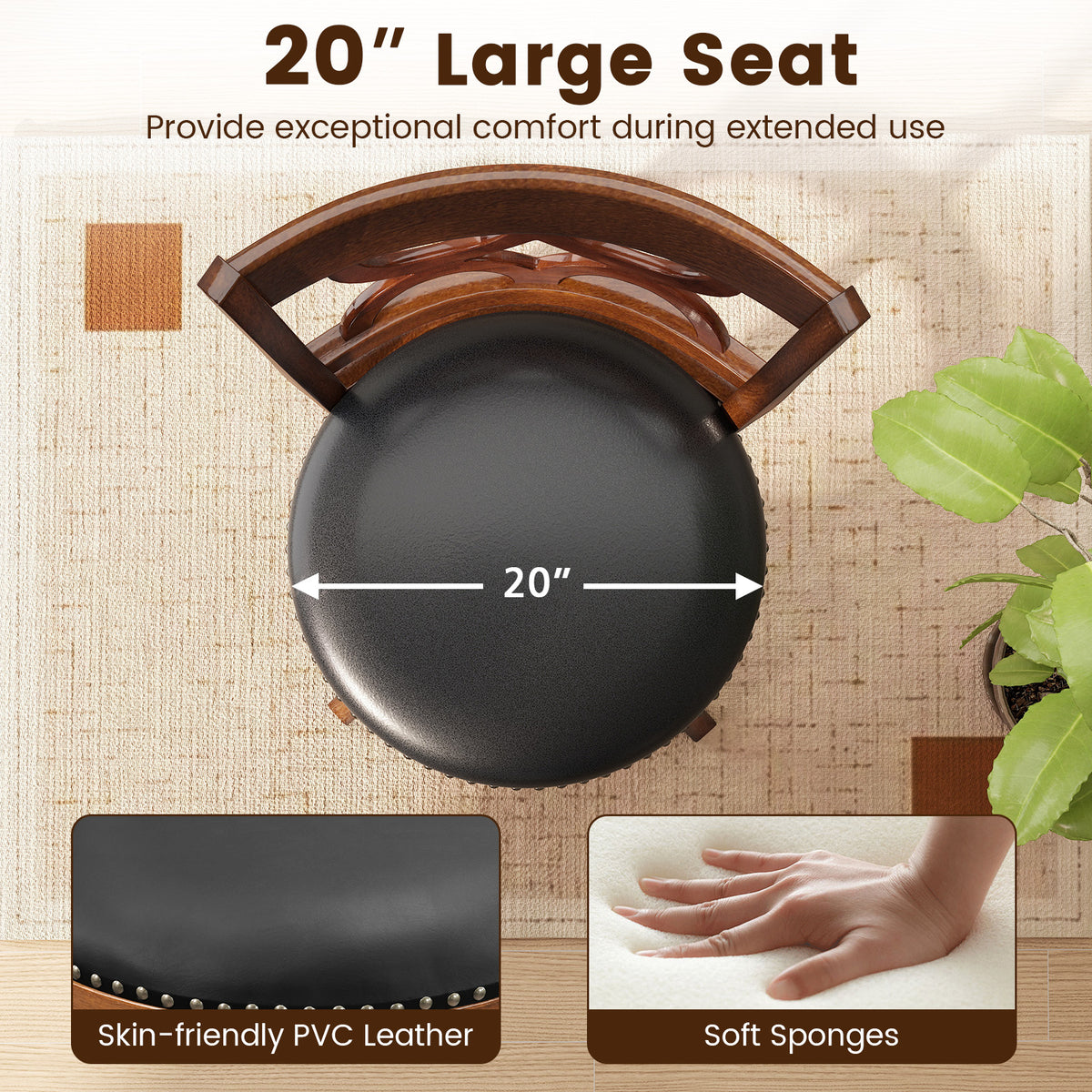 Swivel Bar Stools Set of 2 with High Backrest and Wood Frame-29/Frame-24 Inches