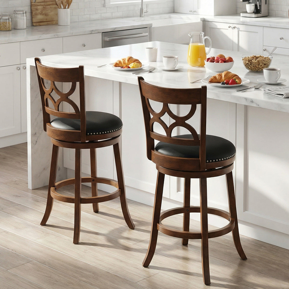 Swivel Bar Stools Set of 2 with High Backrest and Wood Frame-29/Frame-24 Inches