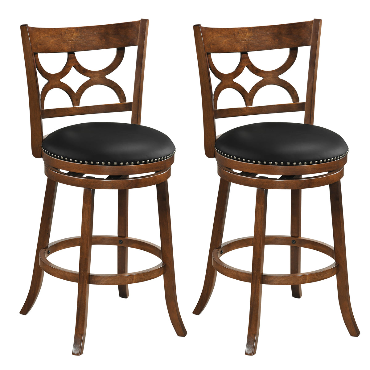 Swivel Bar Stools Set of 2 with High Backrest and Wood Frame-29/Frame-24 Inches