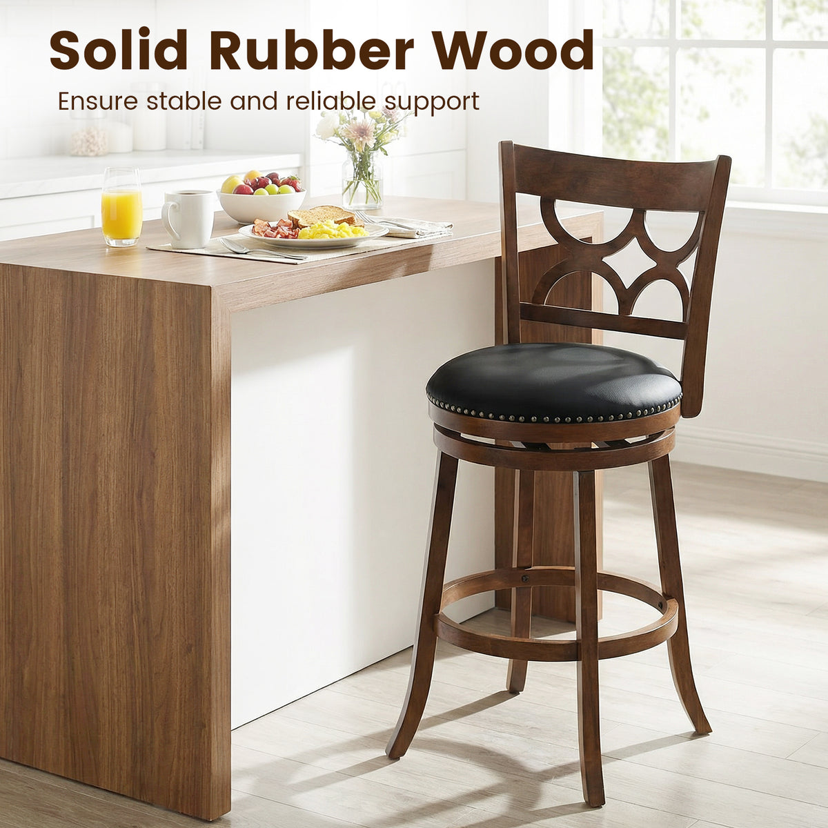 Swivel Bar Stools Set of 2 with High Backrest and Wood Frame-29/Frame-24 Inches