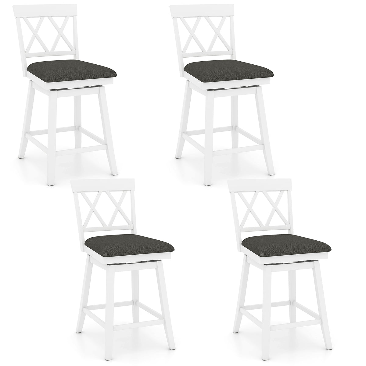 Swivel Bar Stools Set of 4 Counter Height Barstools with Backrest Upholstered Seat Cushion-24/Cushion-29 inches/Inches