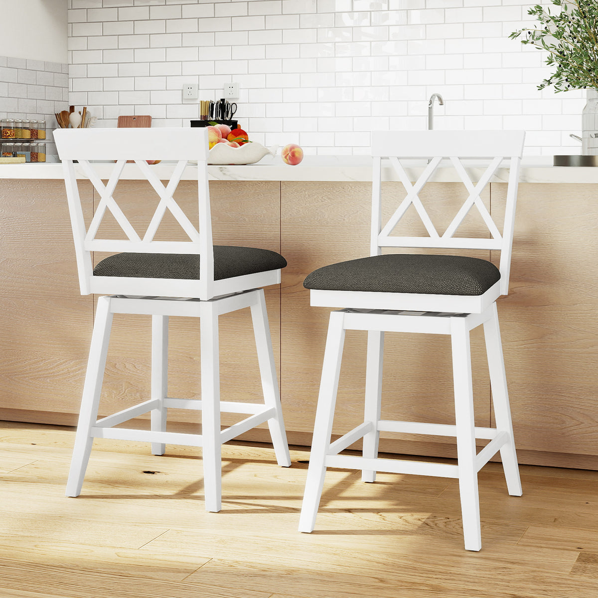 Swivel Bar Stools Set of 4 Counter Height Barstools with Backrest Upholstered Seat Cushion-24/Cushion-29 inches/Inches