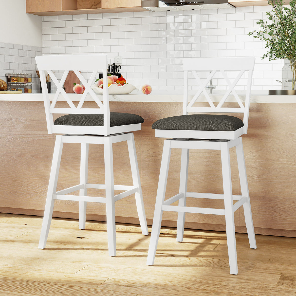 Swivel Bar Stools Set of 4 Counter Height Barstools with Backrest Upholstered Seat Cushion-24/Cushion-29 inches/Inches