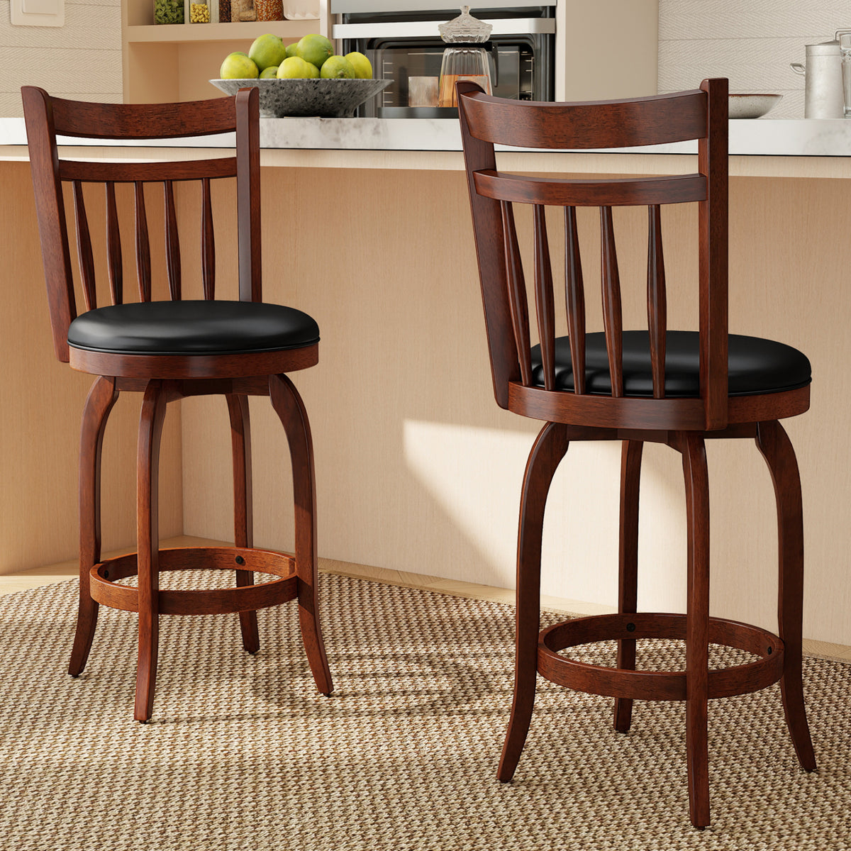 Swivel Bar Stools Set of 2 Counter Height Faux Leather Upholstered Barstools-24/Barstools-29 Inches/Inhces