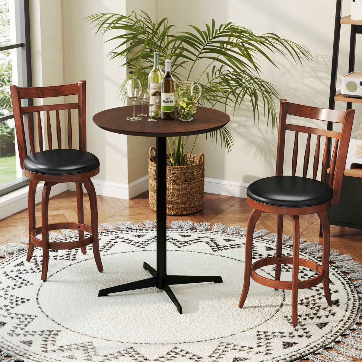 Swivel Bar Stools Set of 2 Counter Height Faux Leather Upholstered Barstools-24/Barstools-29 Inches/Inhces