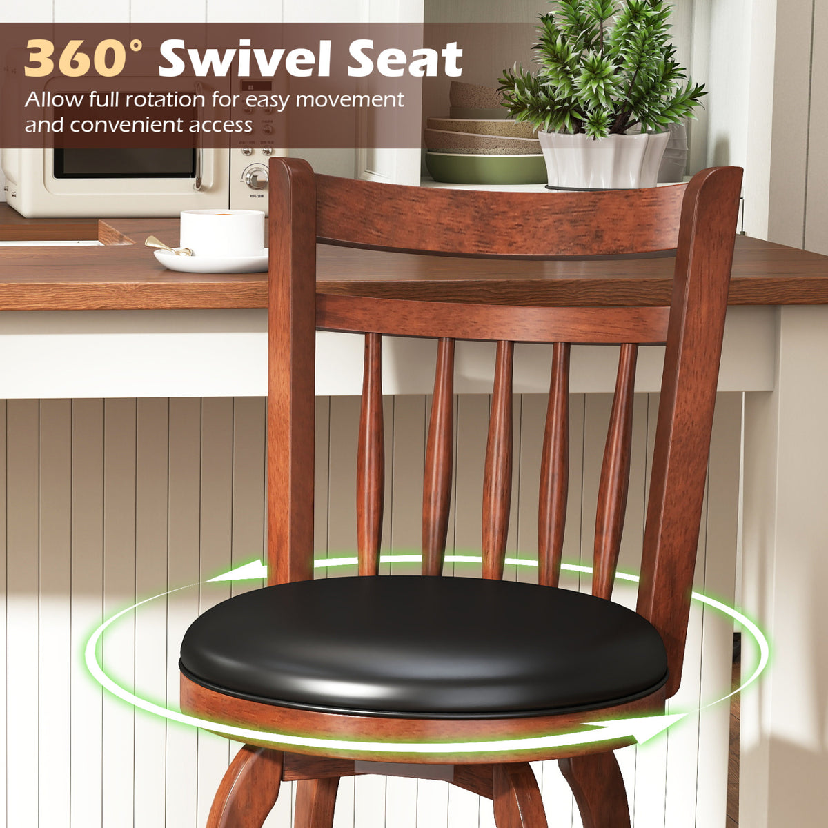 Swivel Bar Stools Set of 2 Counter Height Faux Leather Upholstered Barstools-24/Barstools-29 Inches/Inhces