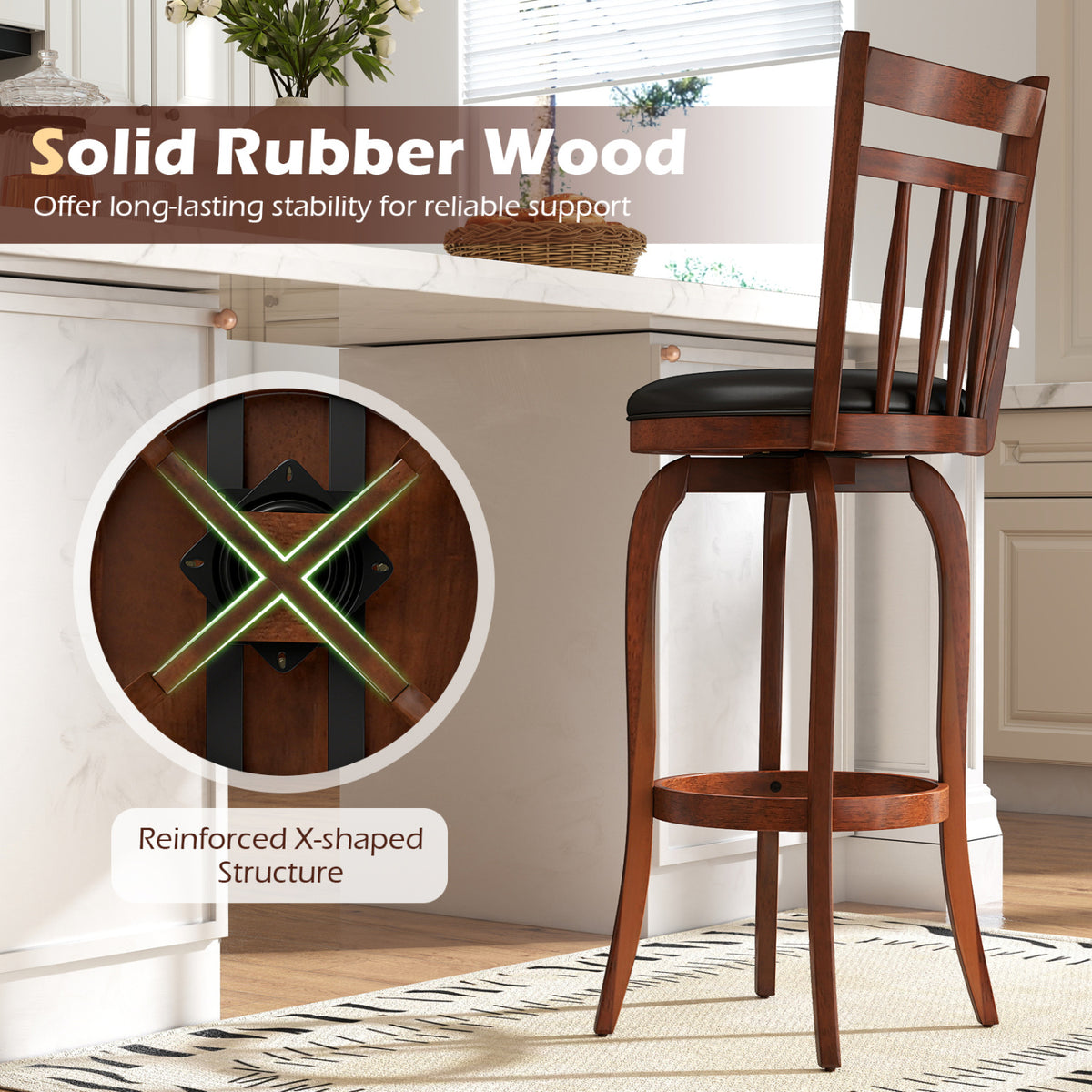 Swivel Bar Stools Set of 2 Counter Height Faux Leather Upholstered Barstools-24/Barstools-29 Inches/Inhces