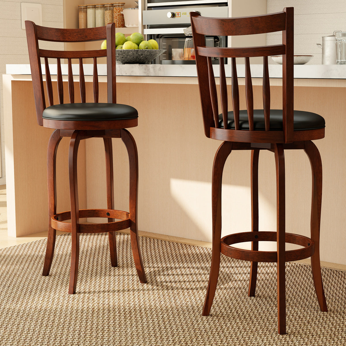 Swivel Bar Stools Set of 2 Counter Height Faux Leather Upholstered Barstools-24/Barstools-29 Inches/Inhces