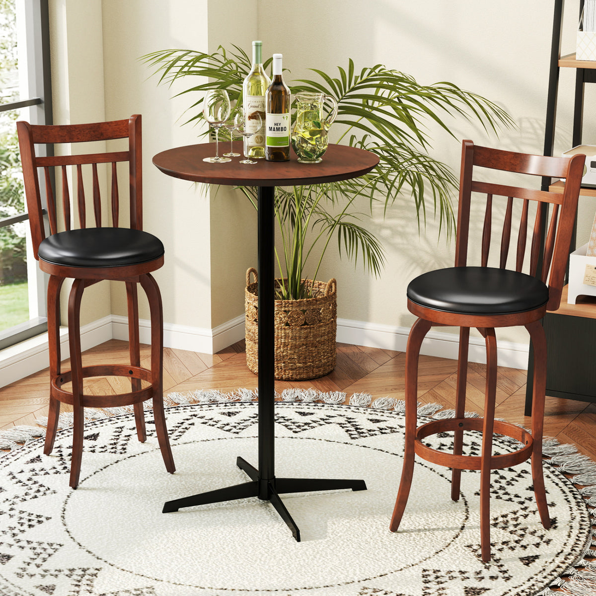 Swivel Bar Stools Set of 2 Counter Height Faux Leather Upholstered Barstools-24/Barstools-29 Inches/Inhces