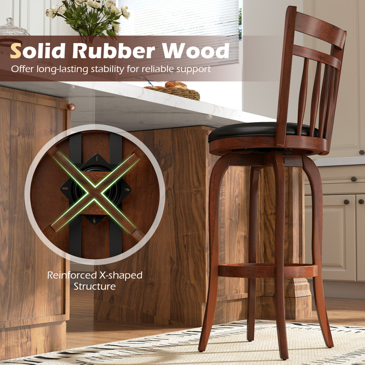 Swivel Bar Stools Set of 2 Counter Height Faux Leather Upholstered Barstools-24/Barstools-29 Inches/Inhces