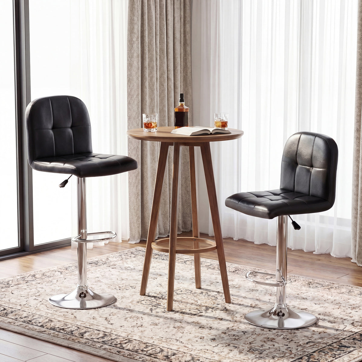Swivel Bar Stools Set of 2 with Footrests and Metal Base