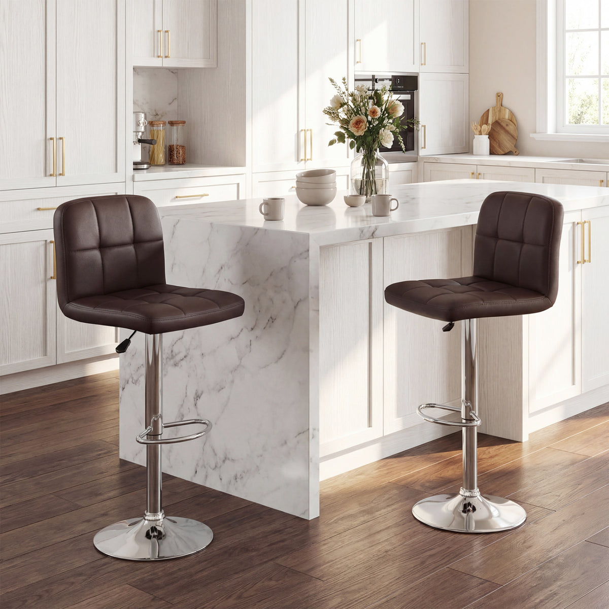 Swivel Bar Stools Set of 2 with Footrests and Metal Base