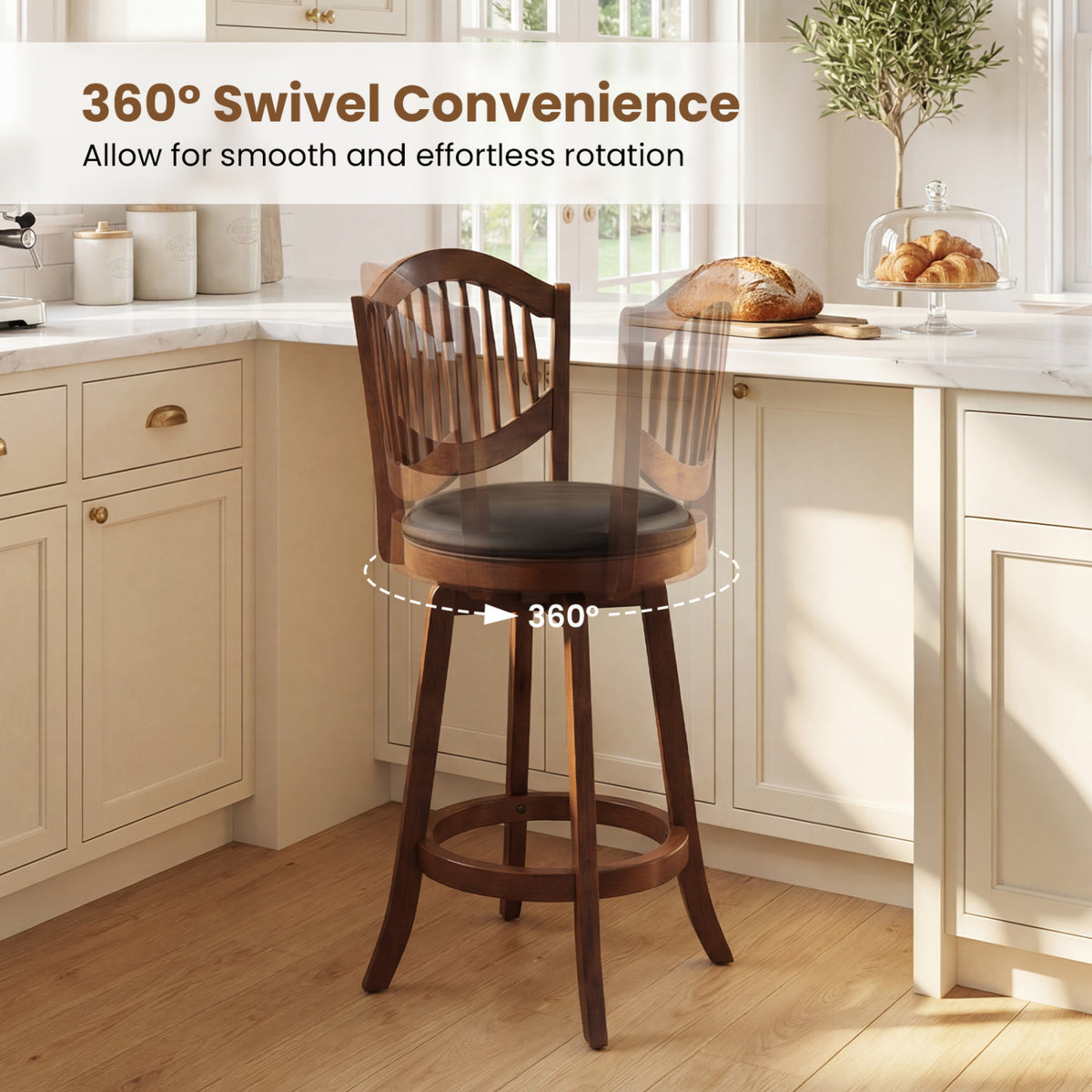 Swivel Bar Stools Set of 2 with Backrest and Wood Frame-30/Frame-25 Inches