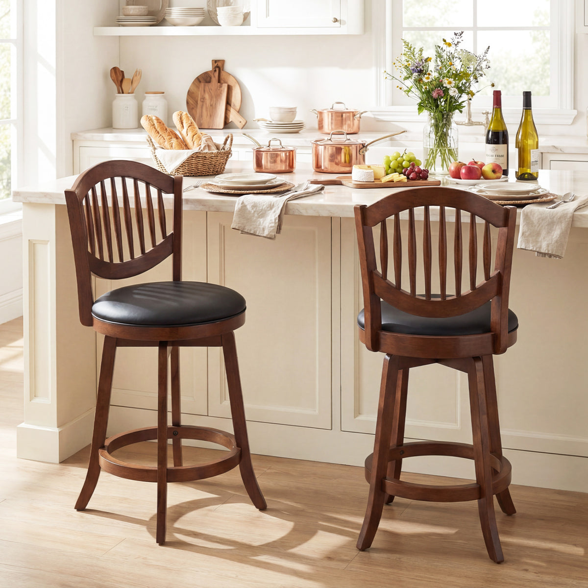 Swivel Bar Stools Set of 2 with Backrest and Wood Frame-30/Frame-25 Inches