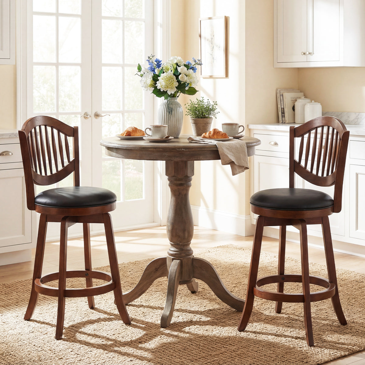 Swivel Bar Stools Set of 2 with Backrest and Wood Frame-30/Frame-25 Inches