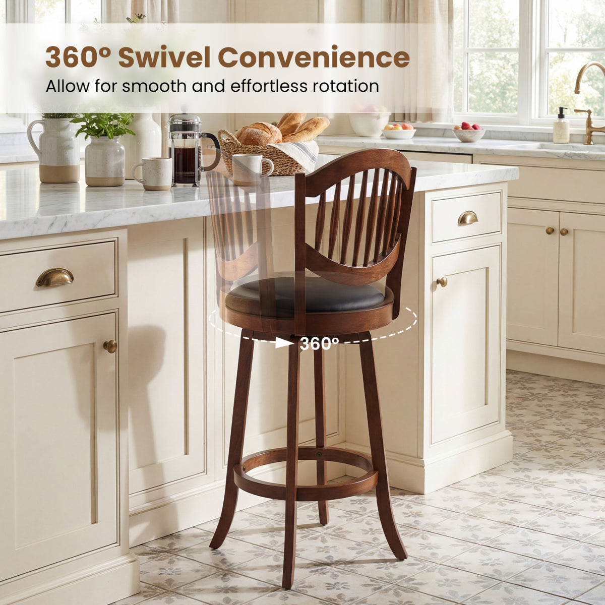 Swivel Bar Stools Set of 2 with Backrest and Wood Frame-30/Frame-25 Inches