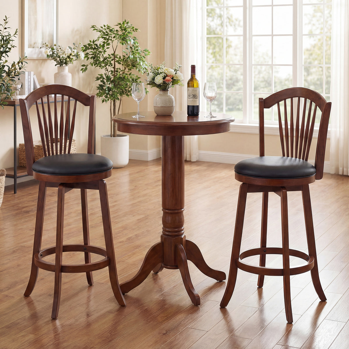 Swivel Bar Stools with Backrests and Wood Frame for Kitchen Island-29/Island-24 Inch