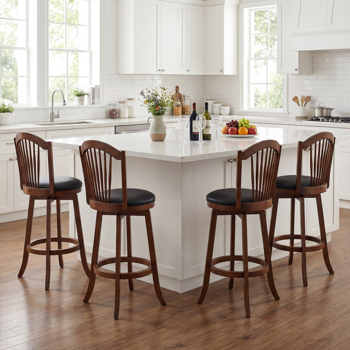 Swivel Bar Stools with Backrests and Wood Frame for Kitchen Island-29/Island-24 Inch
