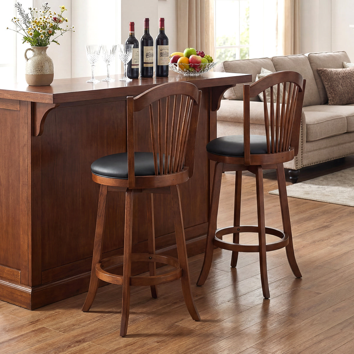 Swivel Bar Stools with Backrests and Wood Frame for Kitchen Island-29/Island-24 Inch