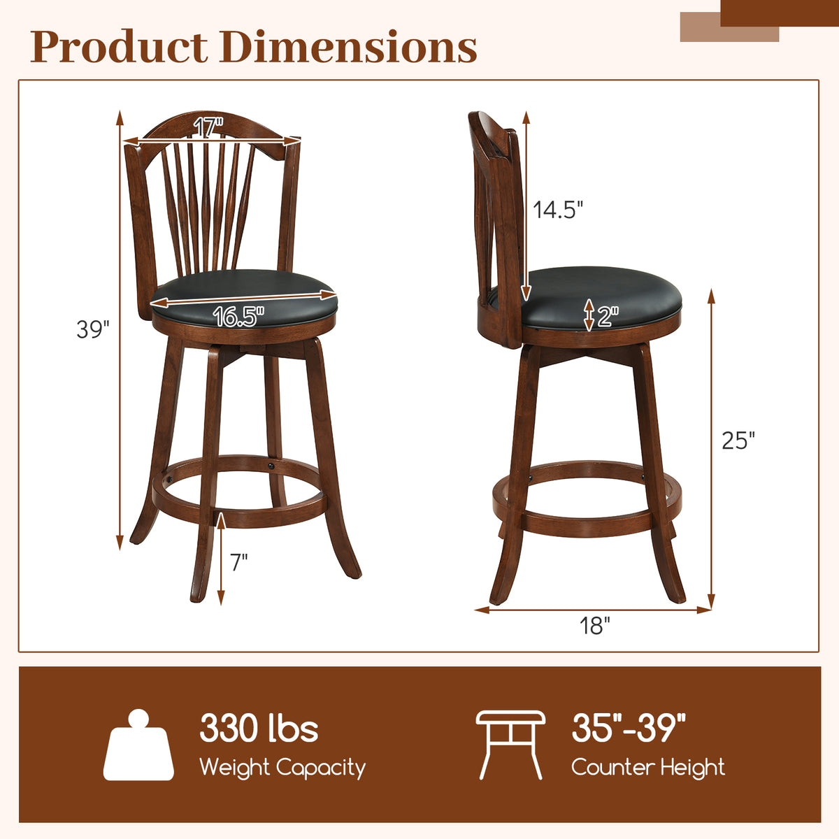 Swivel Bar Stools with Backrests and Wood Frame for Kitchen Island-29/Island-24 Inch