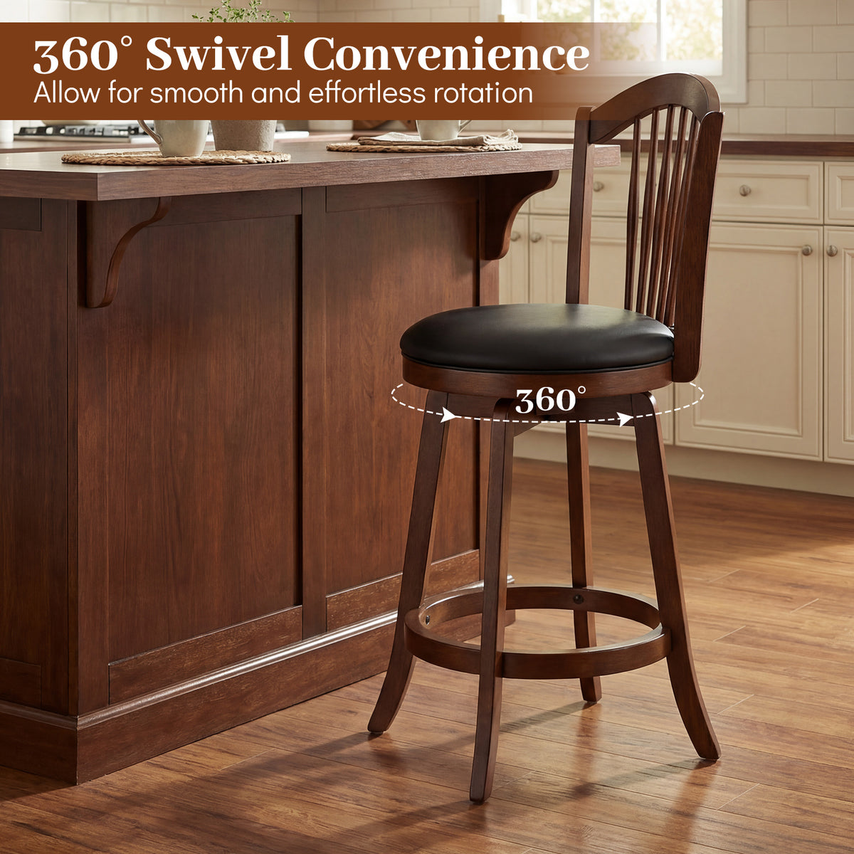 Swivel Bar Stools with Backrests and Wood Frame for Kitchen Island-29/Island-24 Inch