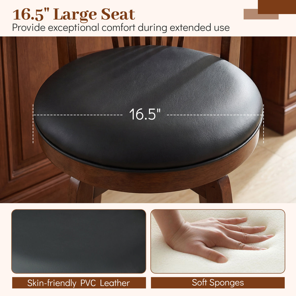 Swivel Bar Stools with Backrests and Wood Frame for Kitchen Island-29/Island-24 Inch