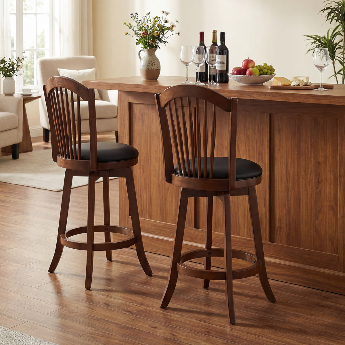 Swivel Bar Stools with Backrests and Wood Frame for Kitchen Island-29/Island-24 Inch