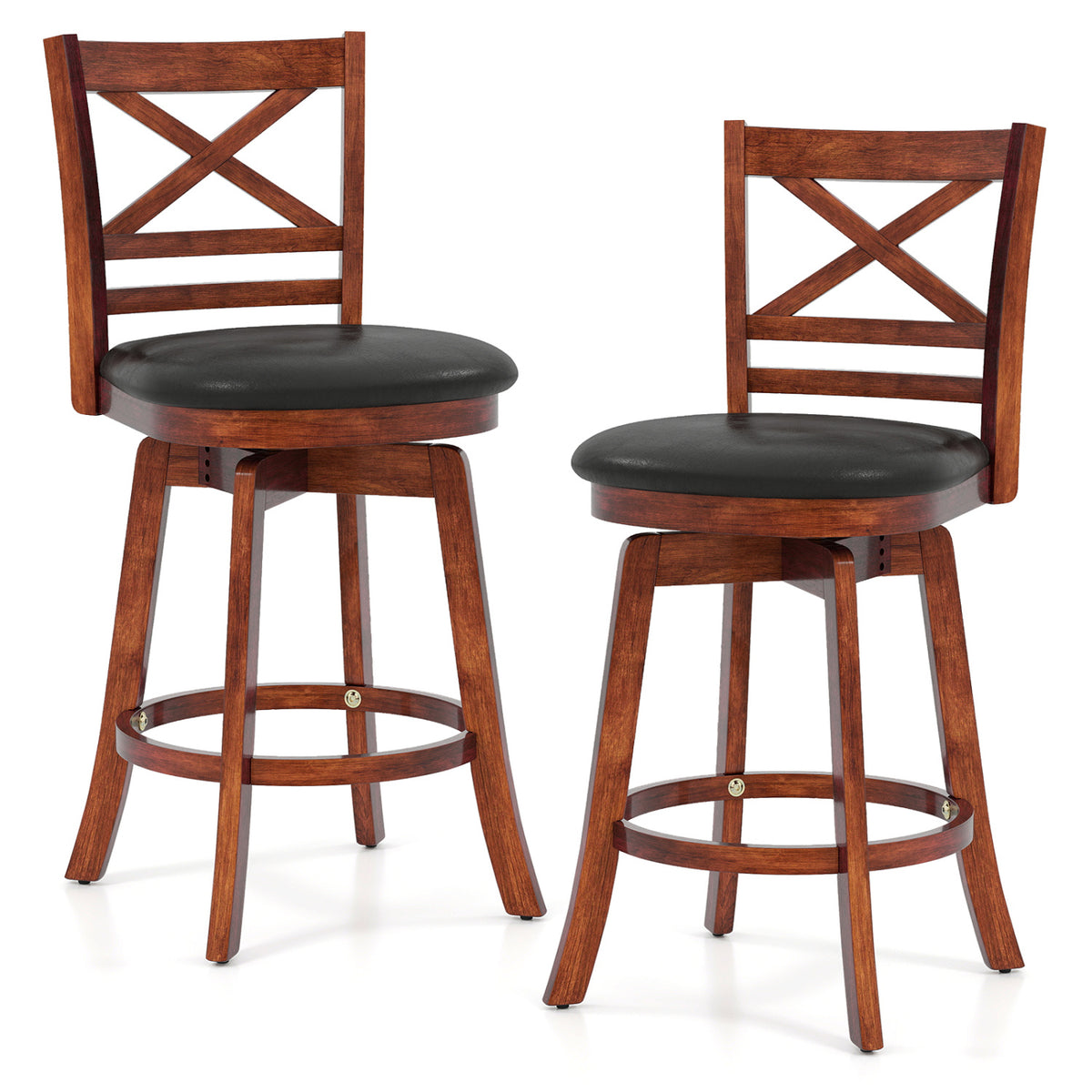 Swivel Barstools Set of 2 with Backrest and Footrest-29/Footrest-24 Inches