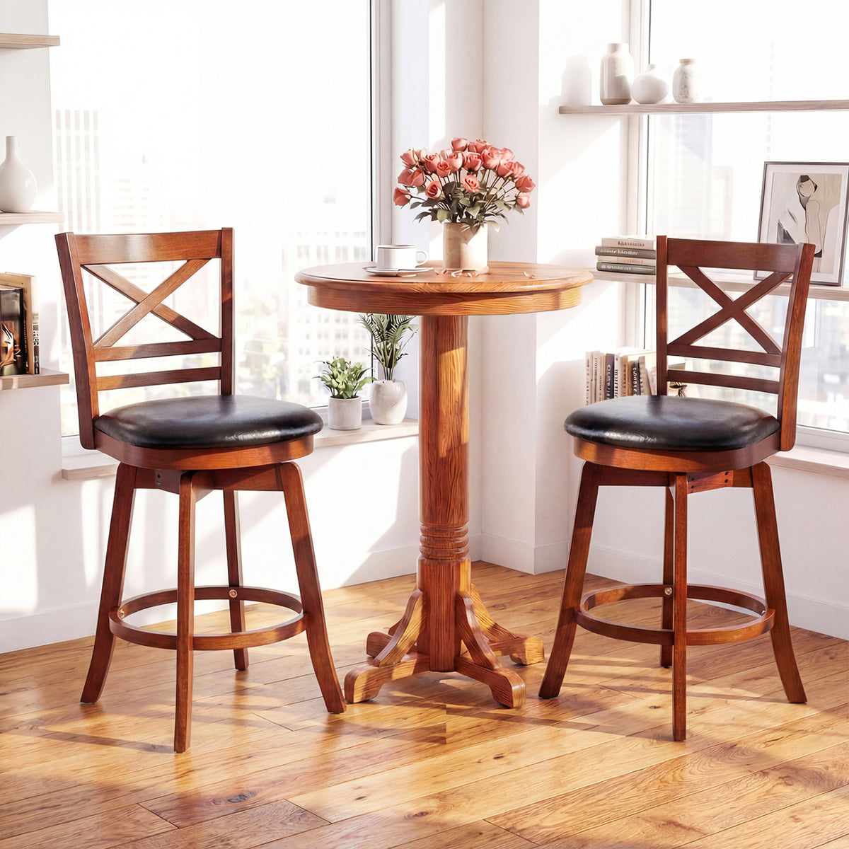 Swivel Barstools Set of 2 with Backrest and Footrest-29/Footrest-24 Inches