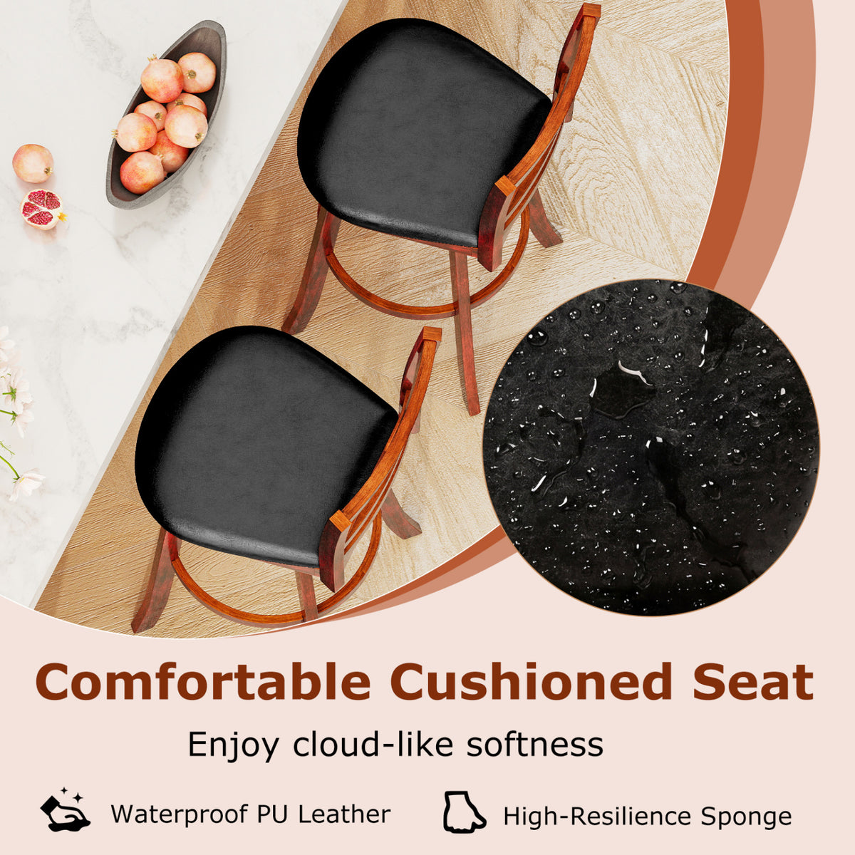 Swivel Barstools Set of 2 with Backrest and Footrest-29/Footrest-24 Inches