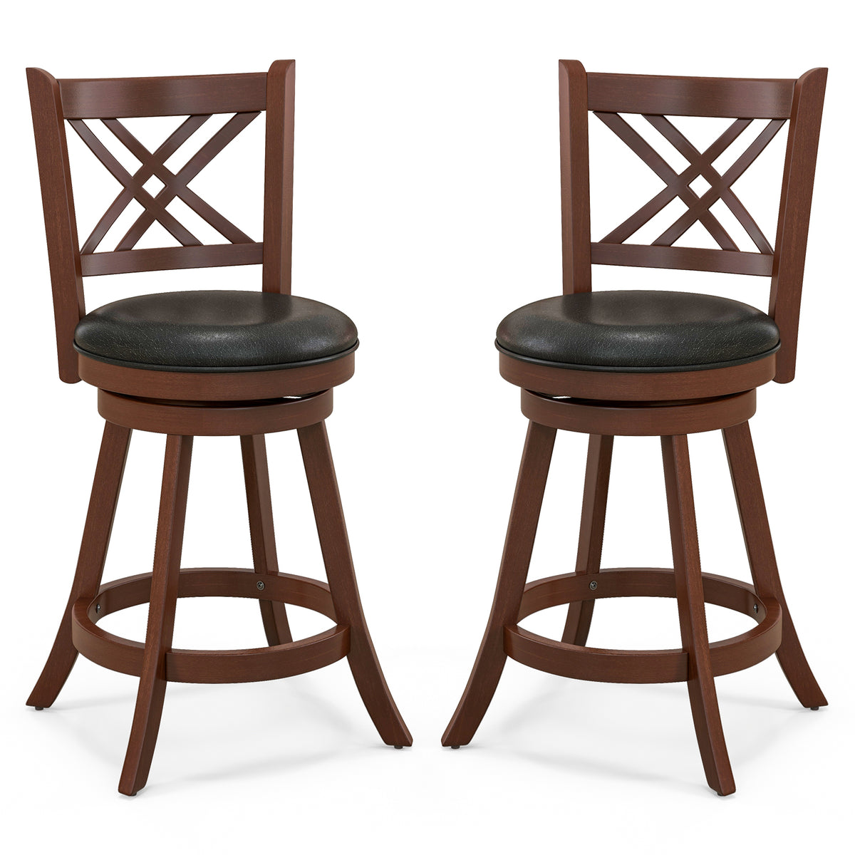 360° Swivel Upholstered Barstools Set of 2 with Back and Footrest-29/Footrest-24 inches