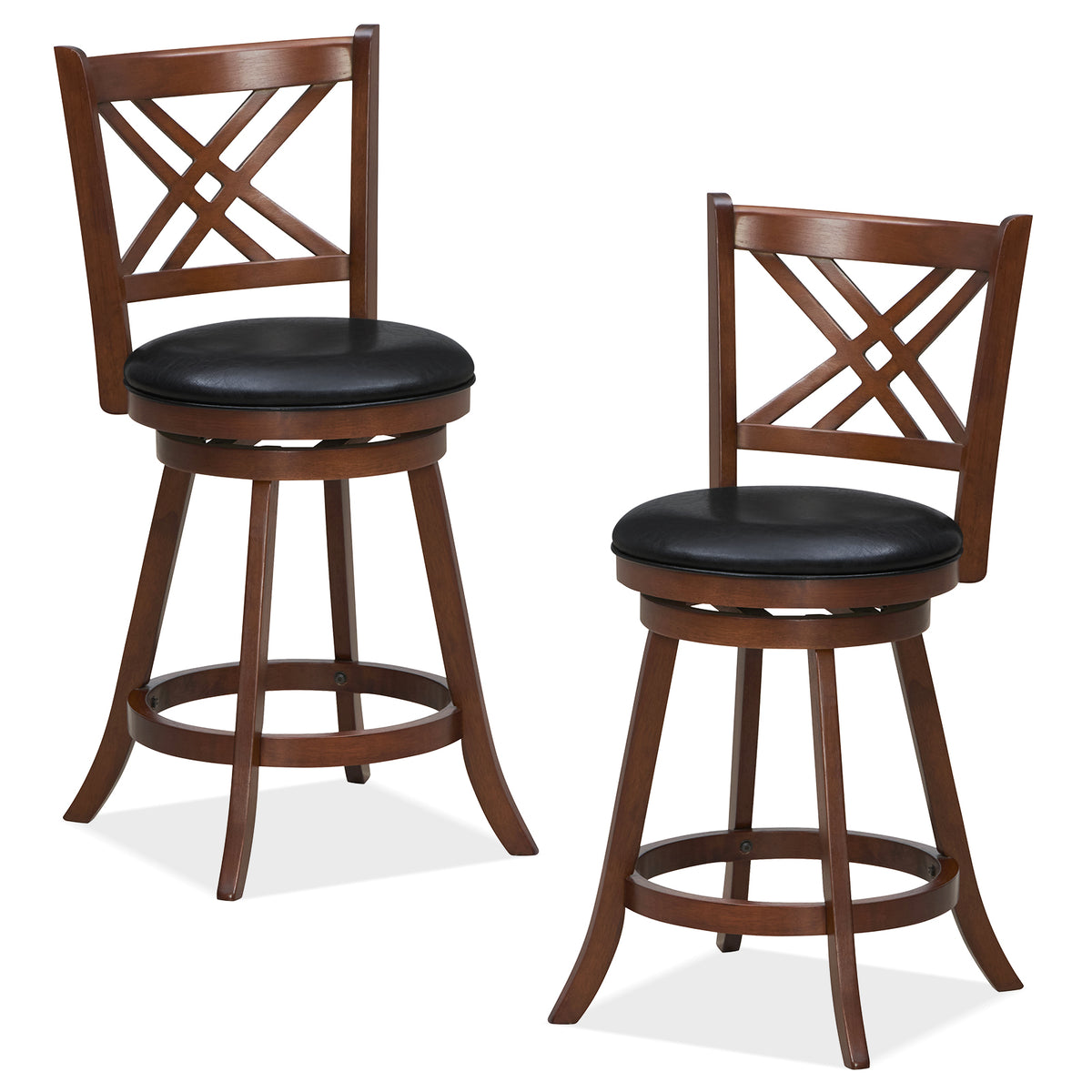 360° Swivel Upholstered Barstools Set of 2 with Back and Footrest-29/Footrest-24 inches