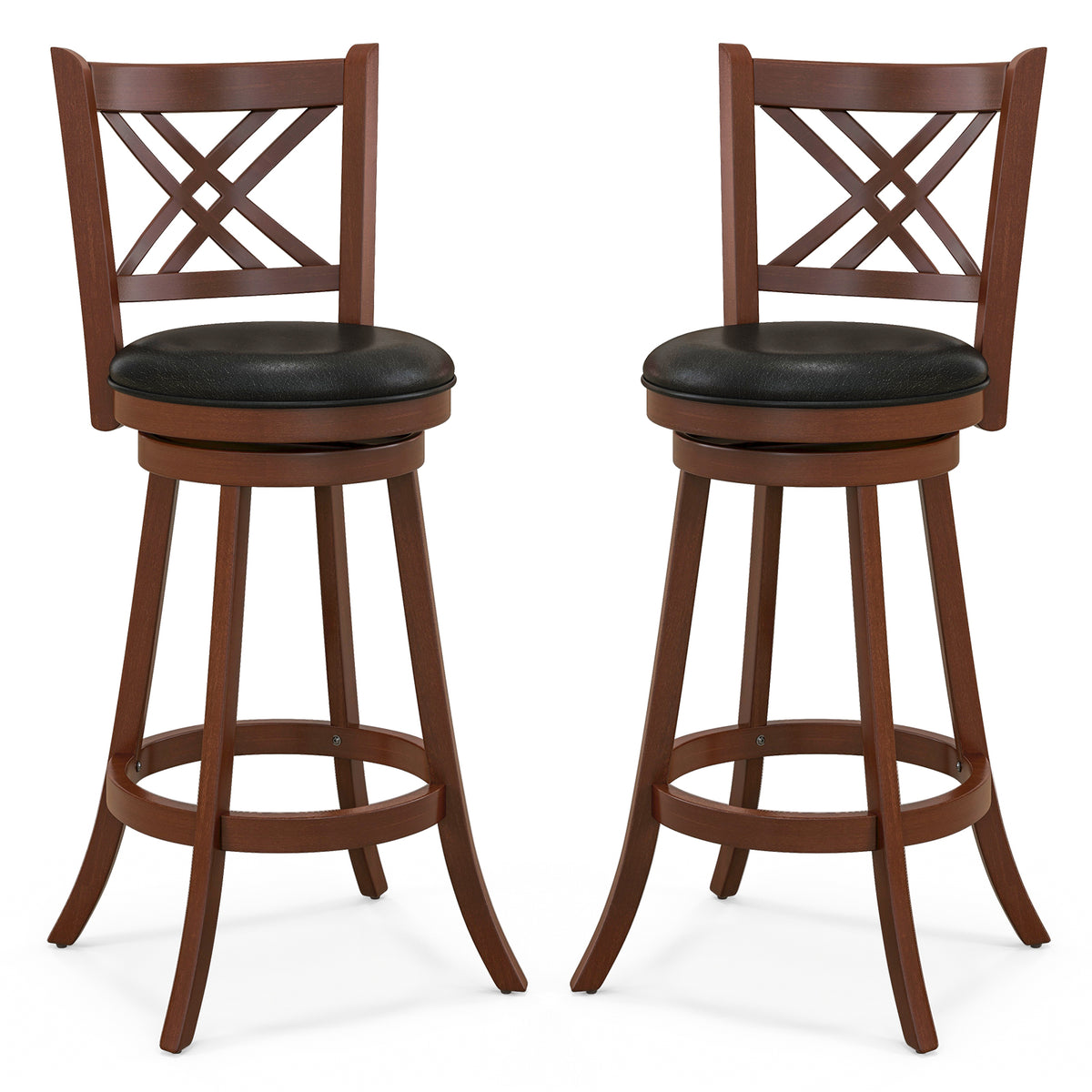 360° Swivel Upholstered Barstools Set of 2 with Back and Footrest-29/Footrest-24 inches