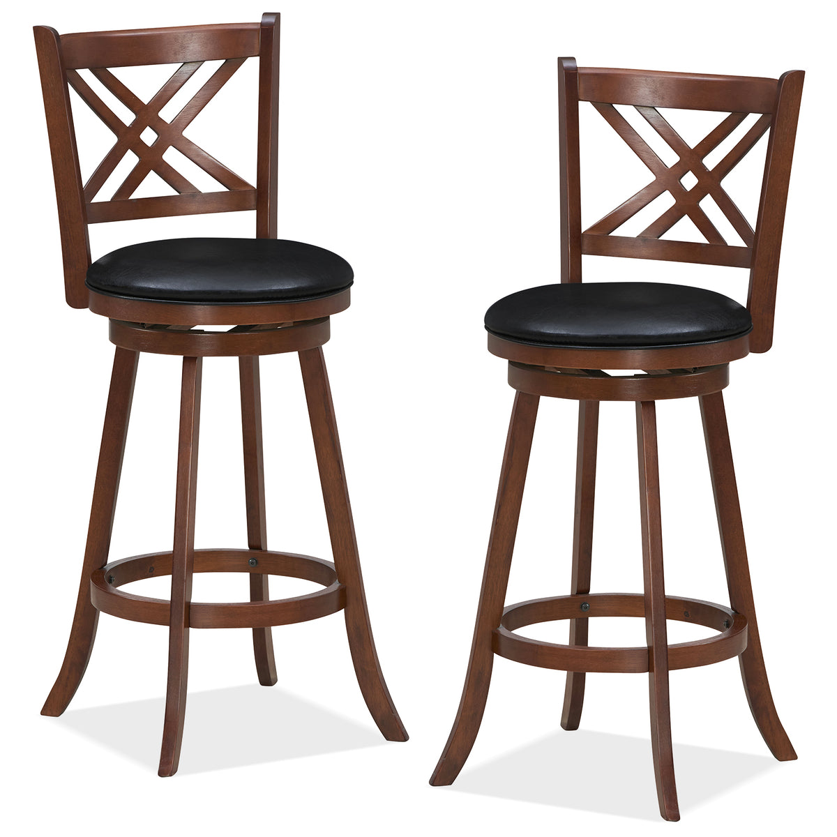 360° Swivel Upholstered Barstools Set of 2 with Back and Footrest-29/Footrest-24 inches