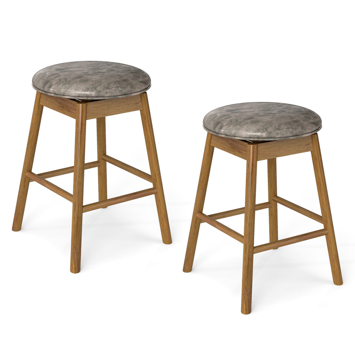 Swivel Counter Height Barstools with Solid Wood Legs and Footrests-Set of 2