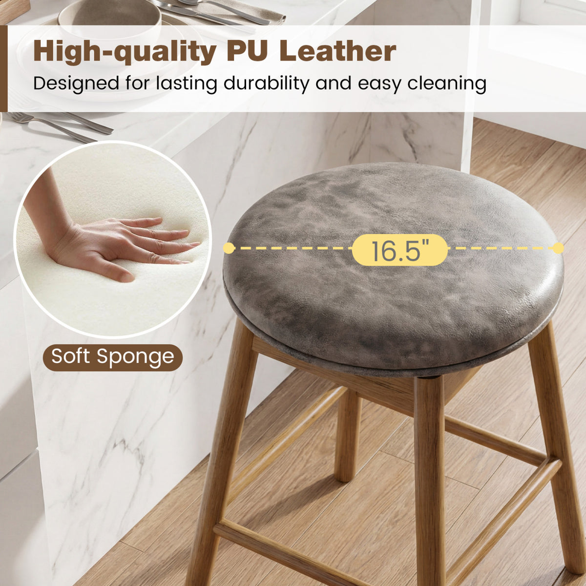 Swivel Counter Height Barstools with Solid Wood Legs and Footrests-Set of 2