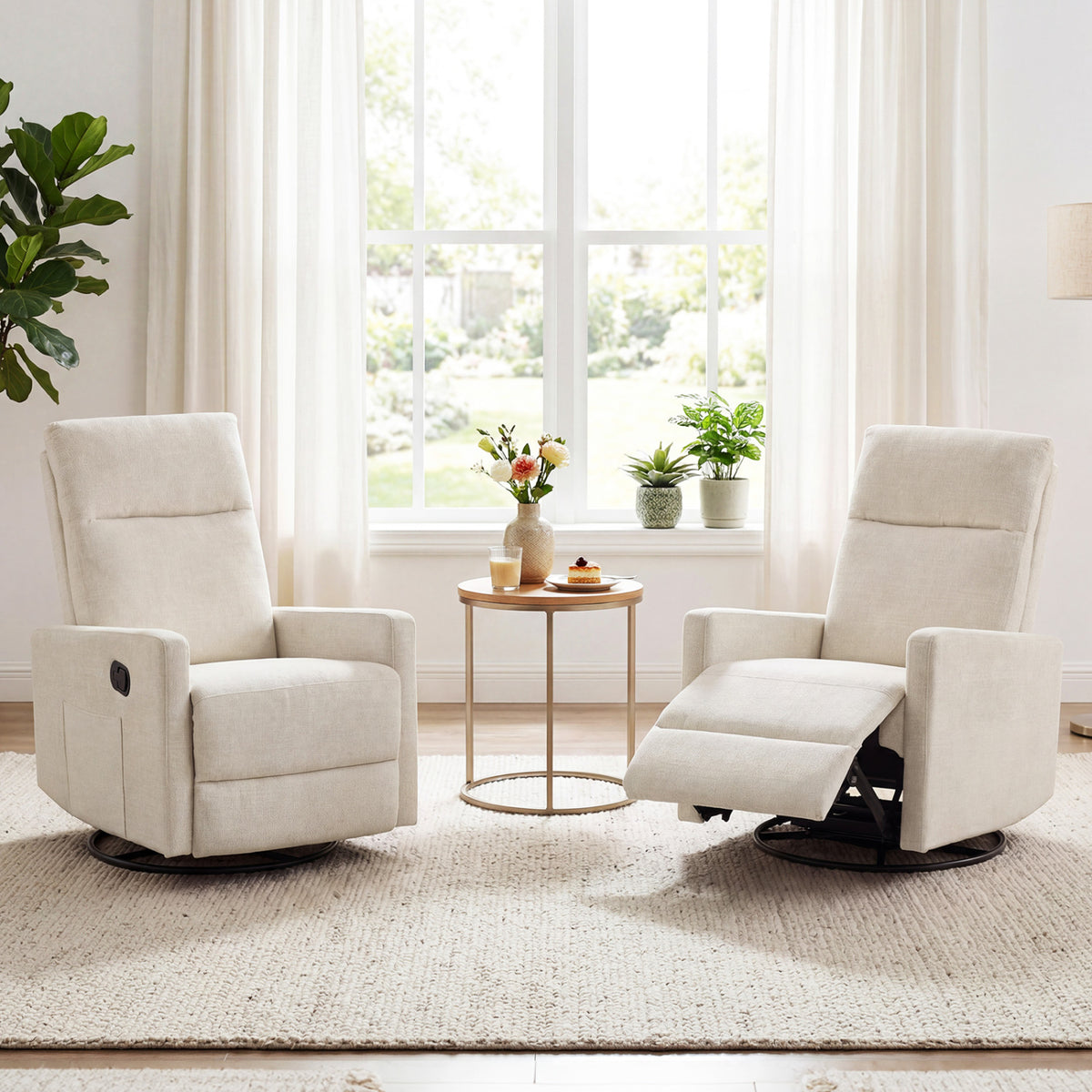 Swivel Rocking Chair 360° Nursery Reclining Rocker Armchair with Cushioned Back