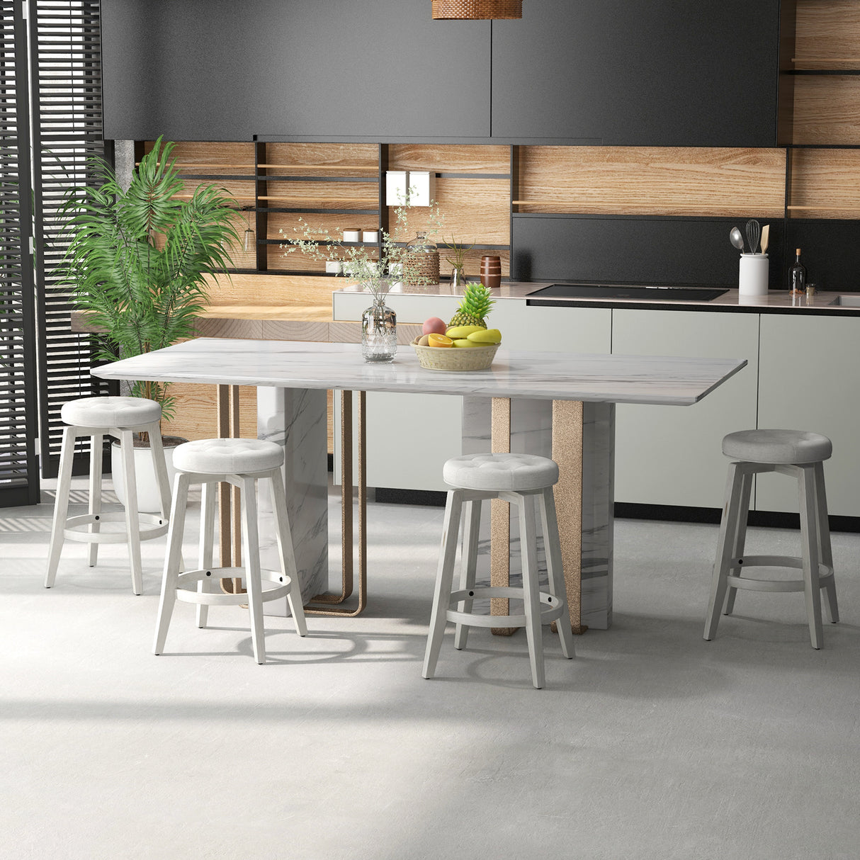 360-Degree Swivel Upholstered Rubberwood Frame Bar Stool Set of 2 with Footrest-24 inches