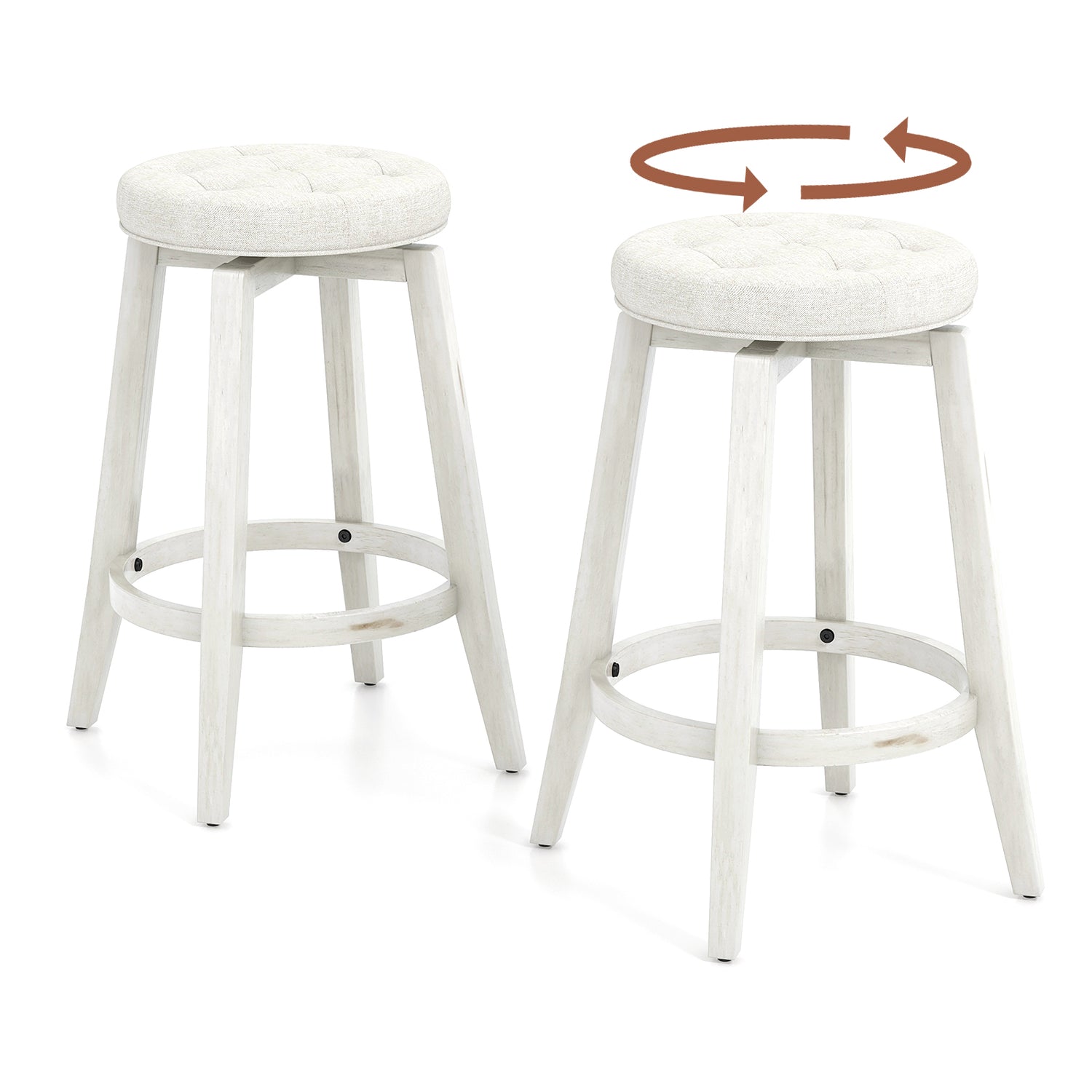 360-Degree Swivel Upholstered Rubberwood Frame Bar Stool Set of 2 with Footrest-24 inches