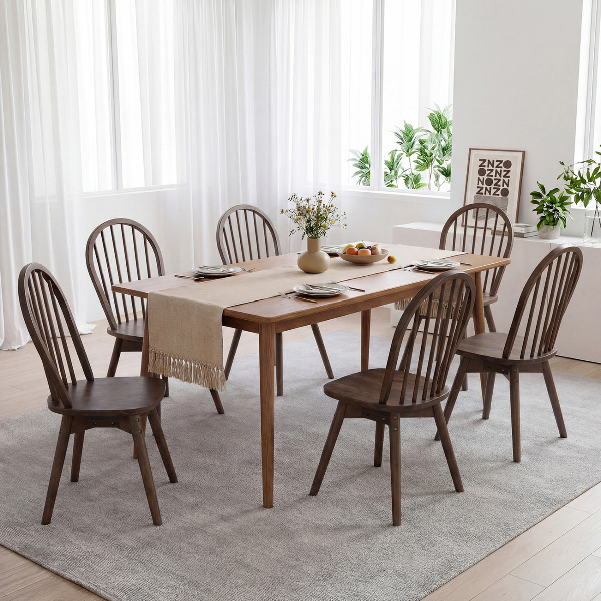 Swivel Windsor Dining Chairs Set of 4 with Solid Rubber Wood Frame