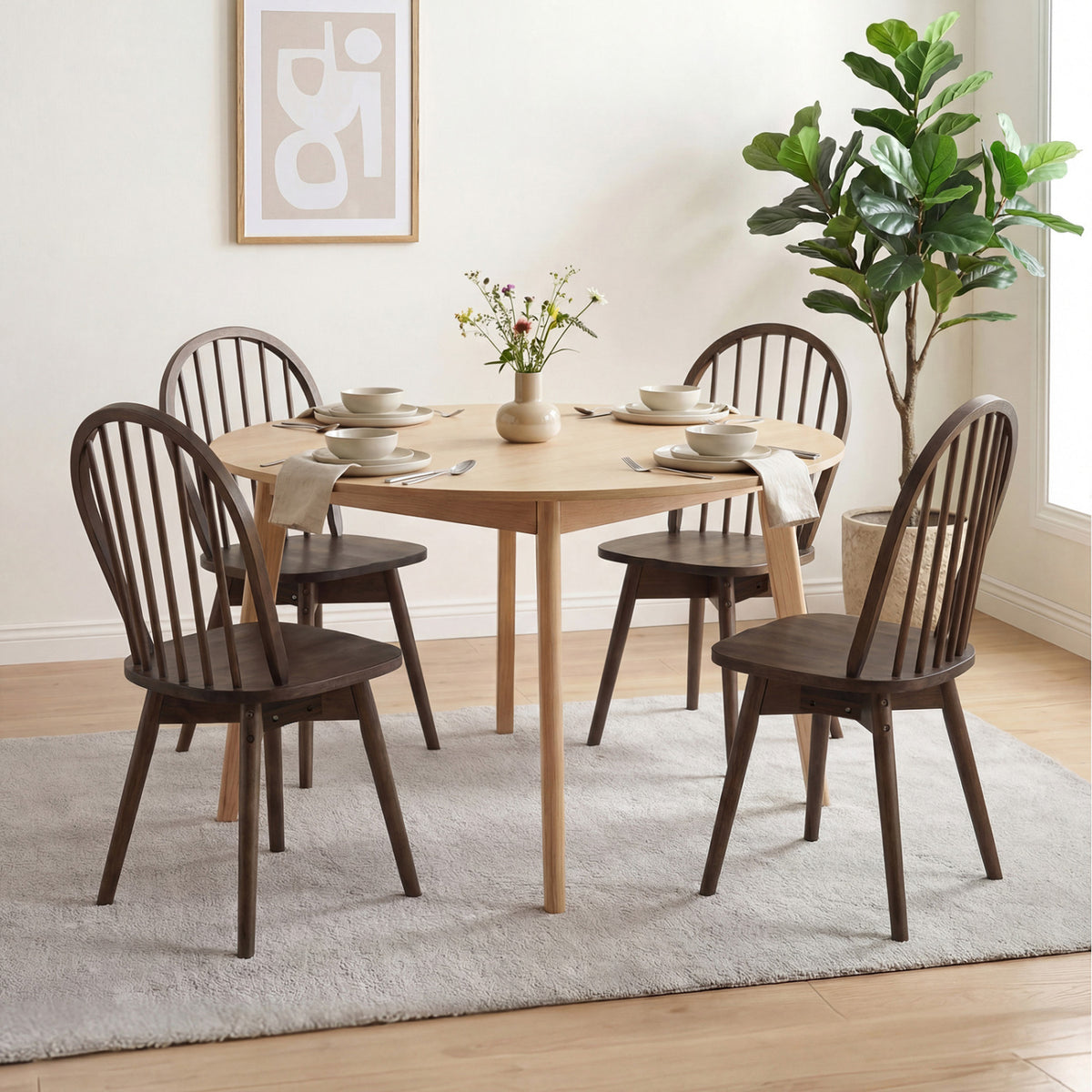 Swivel Windsor Dining Chairs Set of 2 with Solid Rubber Wood Frame