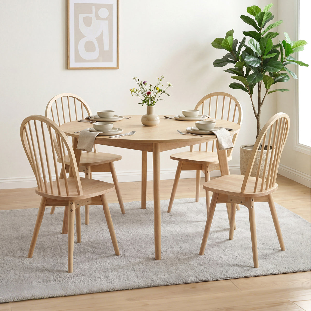 Swivel Windsor Dining Chairs Set of 2 with Solid Rubber Wood Frame