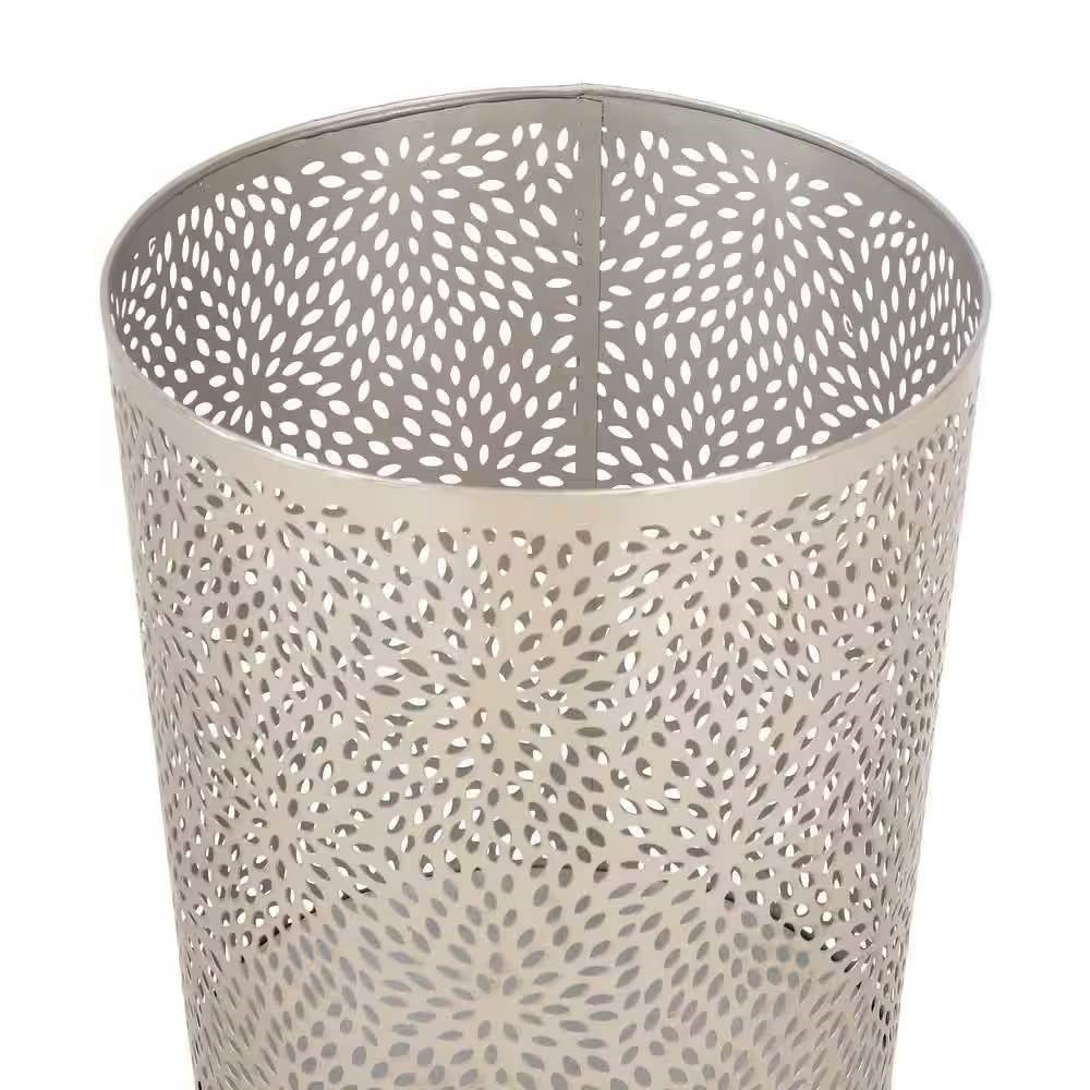 1.3 Gallon Metal Floral Pattern Trash Can Waste Basket in Silver