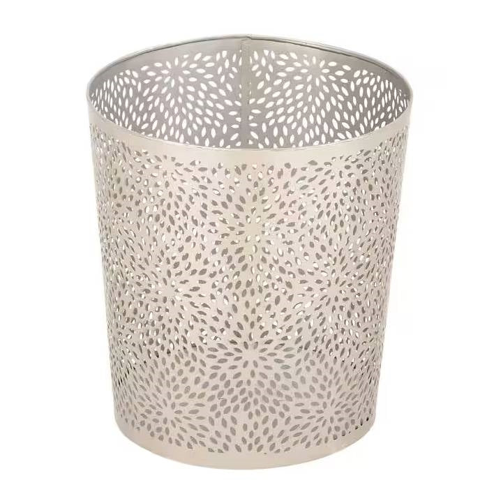 1.3 Gallon Metal Floral Pattern Trash Can Waste Basket in Silver