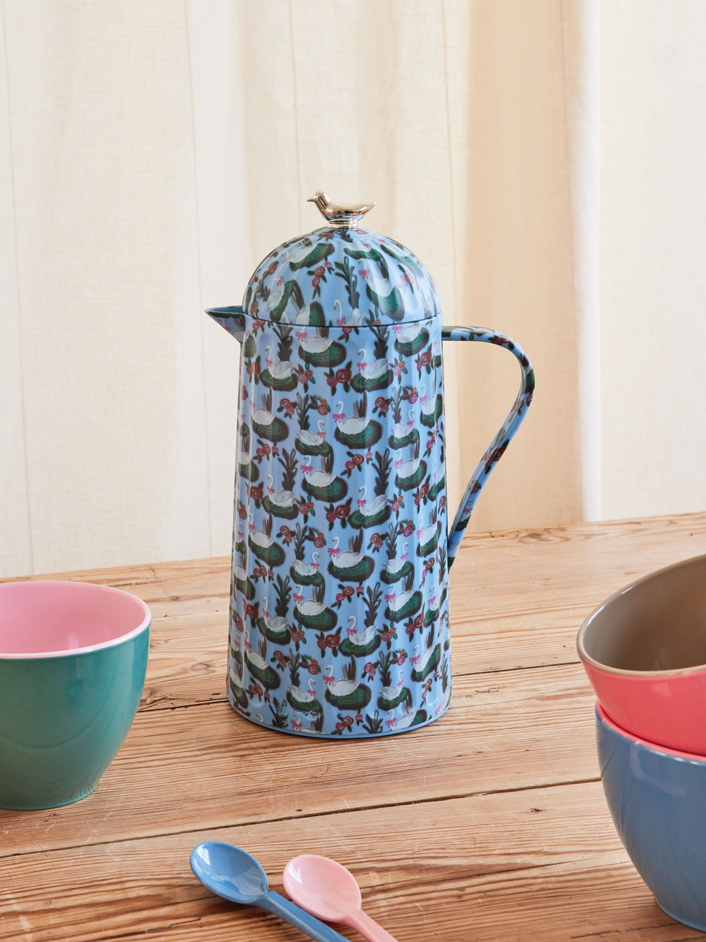 Thermo with Silver Bird Lid With Swan Lake Print