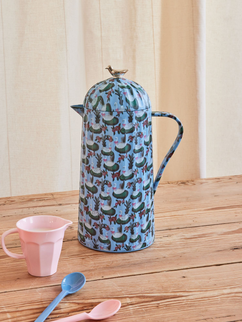 Thermo with Silver Bird Lid With Swan Lake Print