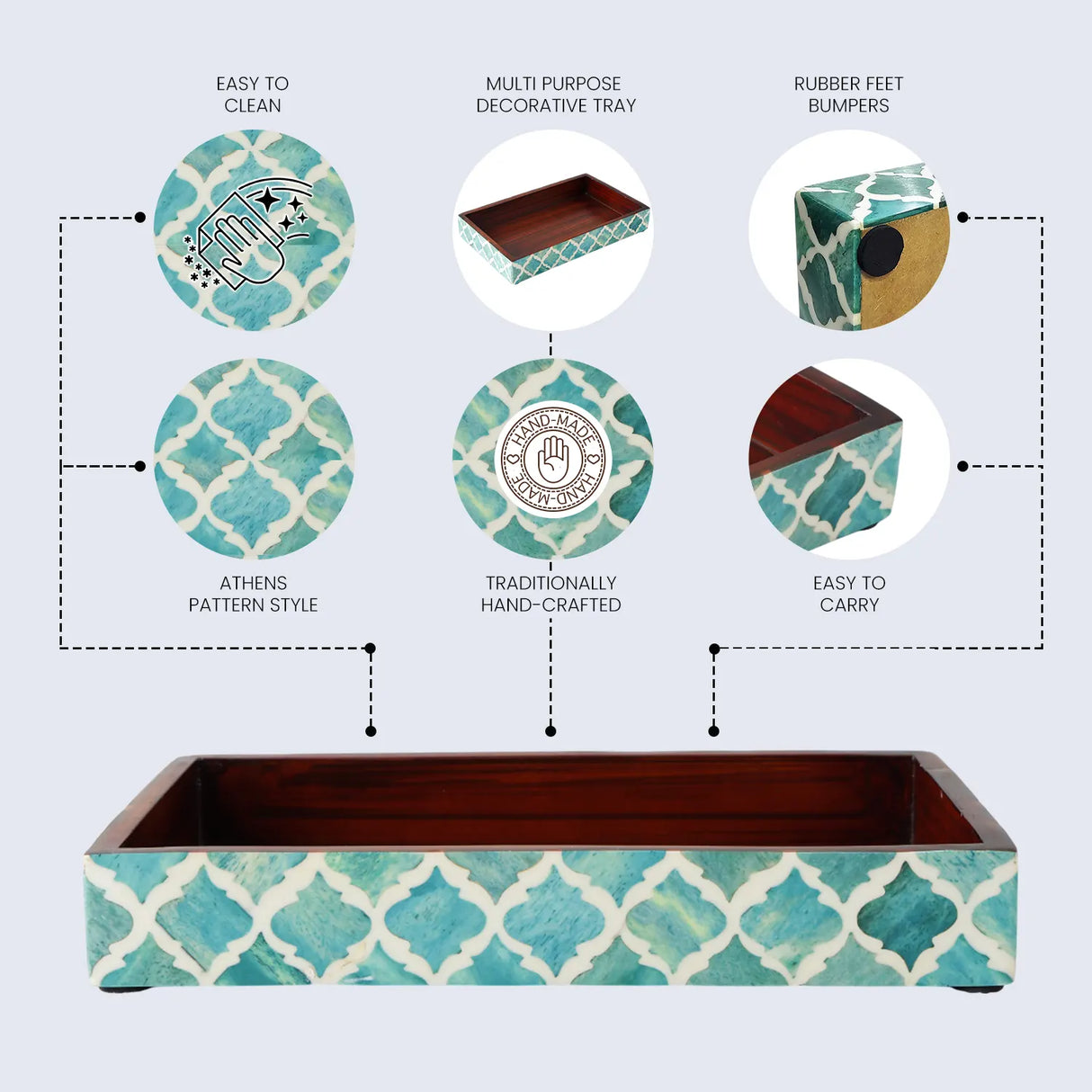 Vanity Trays Moroccan Pattern Bone & Resin Inlay Collection in 10x6, Green & White