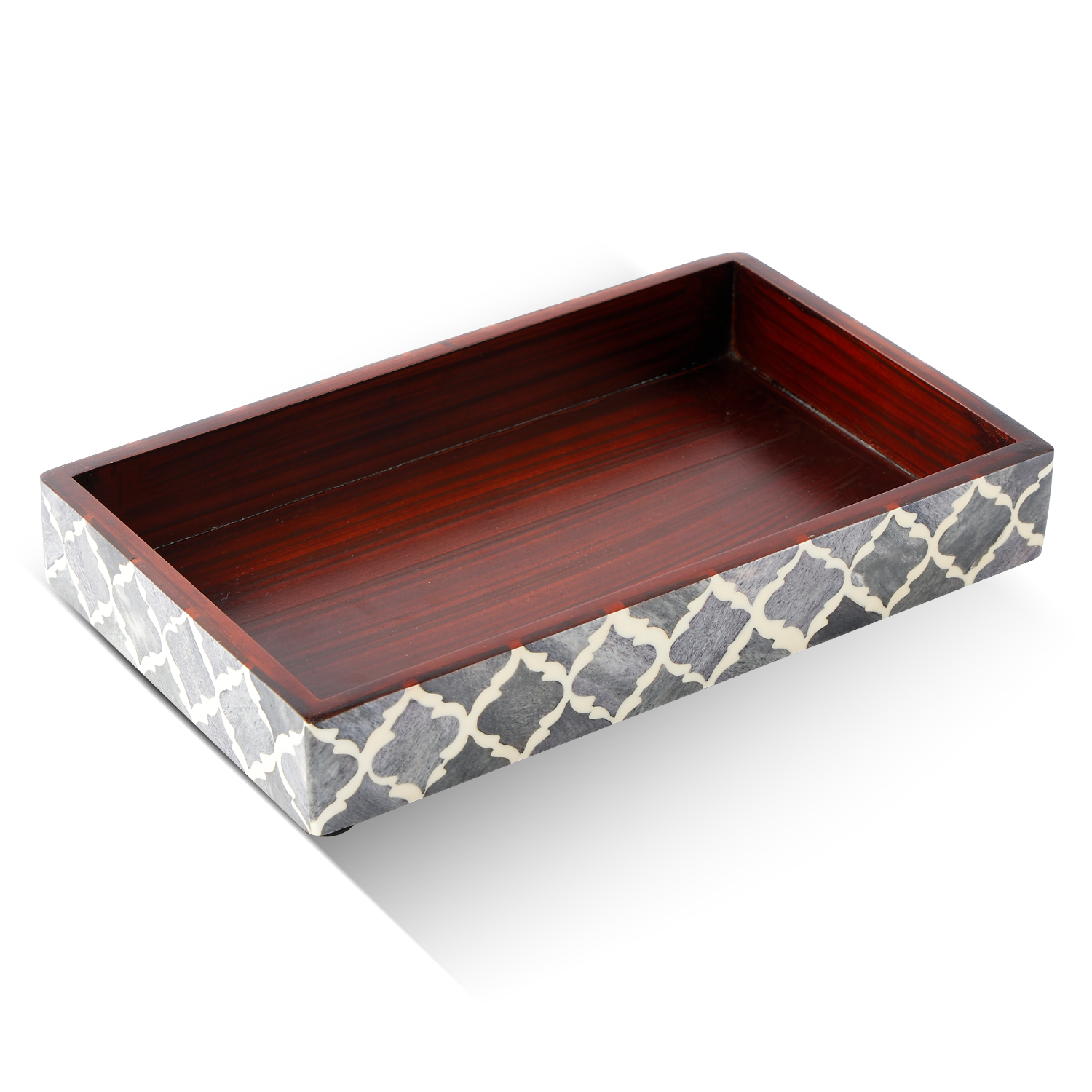Vanity Trays Moroccan Pattern Bone & Resin Inlay Collection in 10x6, Grey & White