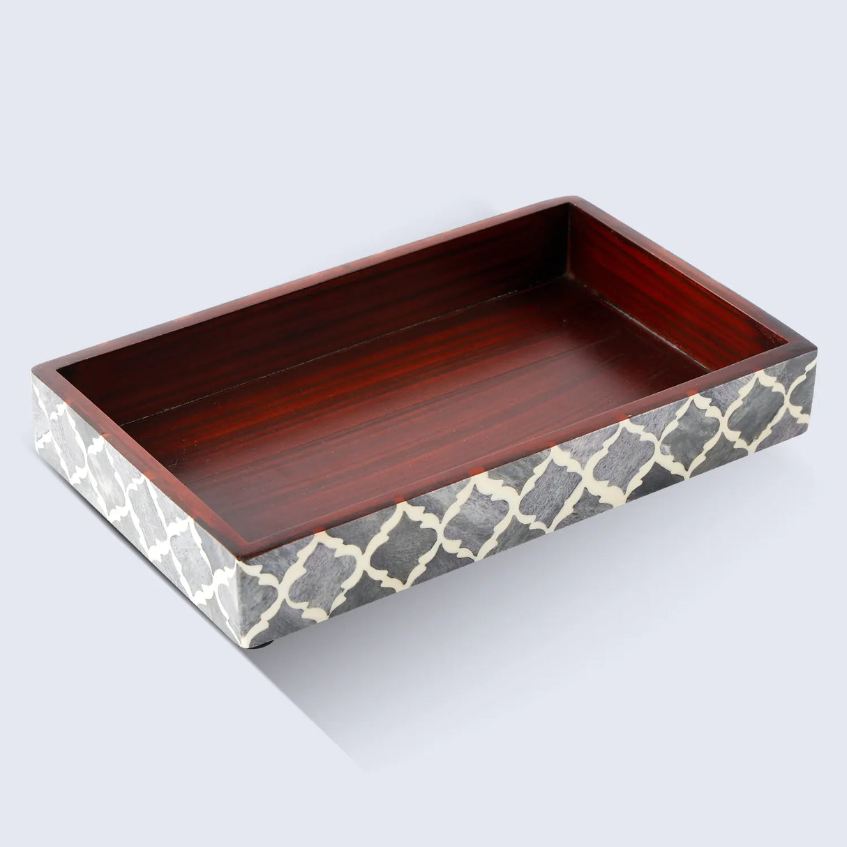 Vanity Trays Moroccan Pattern Bone & Resin Inlay Collection in 10x6, Grey & White
